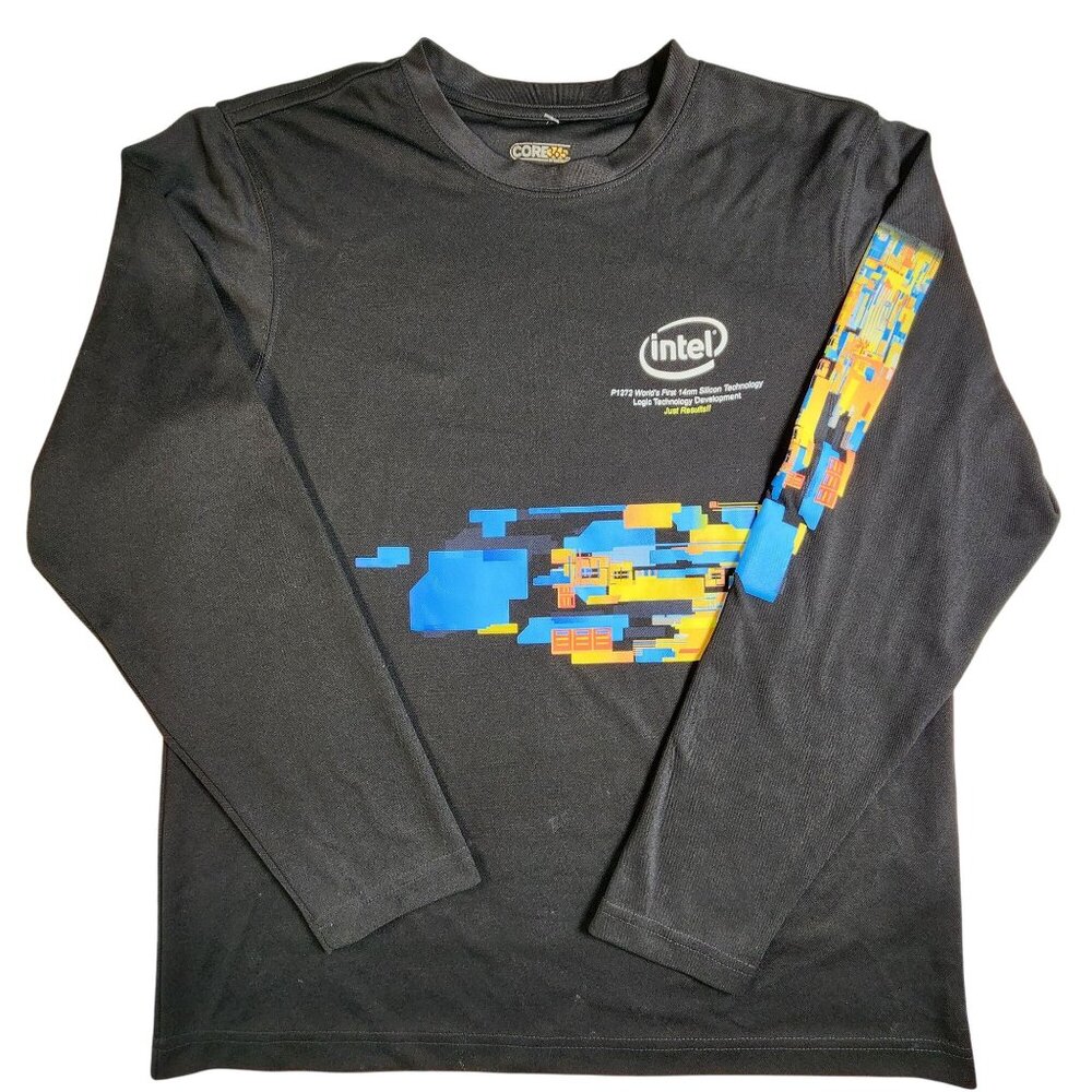 Intel Core 365 Mens Black Long Sleeve Shirt With 14nm Silicon Tech Graphic Desig